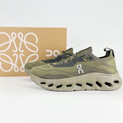 Loewe × On Cloudsurfer – Unisex Lightweight Breathable Luxury Collaborative Running Shoes | Olive Green & Charcoal