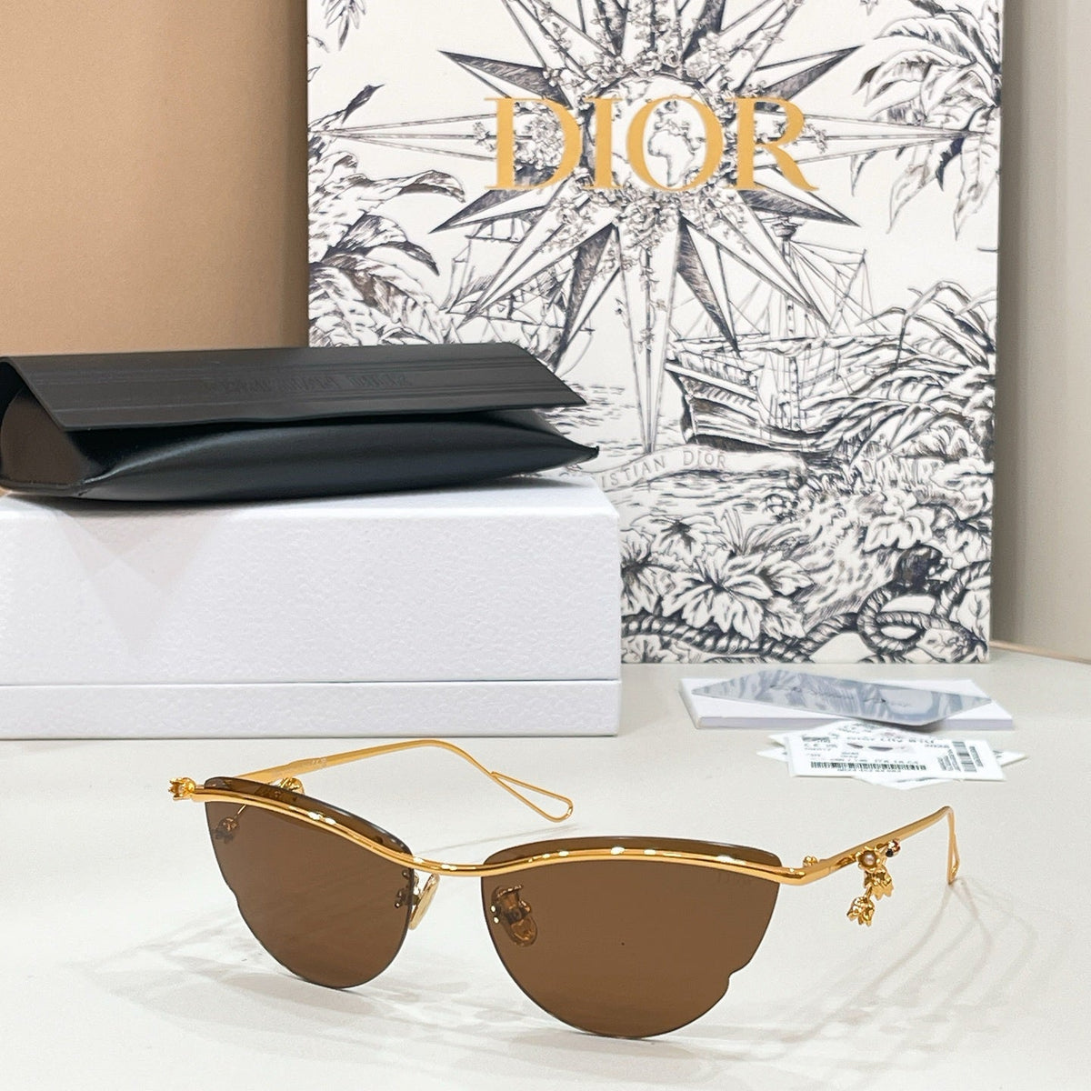 d**r Semi-Rimless Cat-Eye Sunglasses with Silver Metal Frame, Grey Gradient Lenses & Charm Hardware