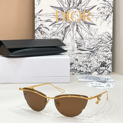 d**r Semi-Rimless Cat-Eye Sunglasses with Silver Metal Frame, Grey Gradient Lenses & Charm Hardware