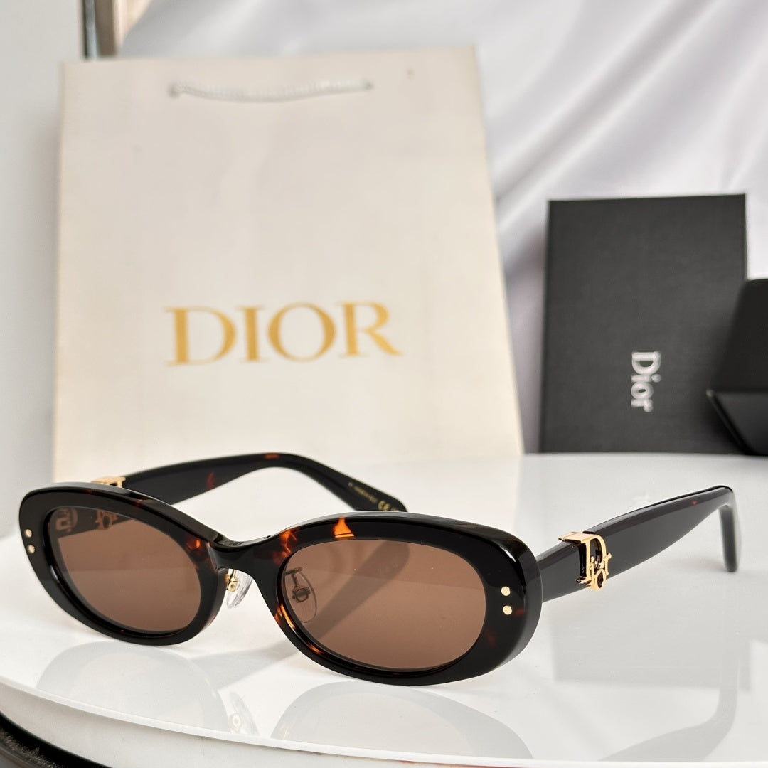 D**R Slim Oval Sunglasses with Crystal Clear Transparent Acetate Frame, Olive Solid Lenses & 3D Gold CD Logo Hardware