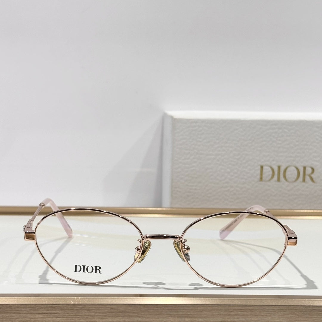 D**R Slim Oval Optical Glasses with Blush Pink Rose Gold Metal Frame, Clear Blue Light Lenses & CD Oblique Monogram Engraved Temple