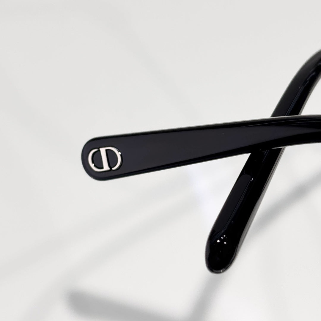 D**R Oversized Square Optical Glasses | Gloss Black Acetate Frame, CD Metal Inlay Temple, Silver CD Round Tip, Blue-Light Lenses
