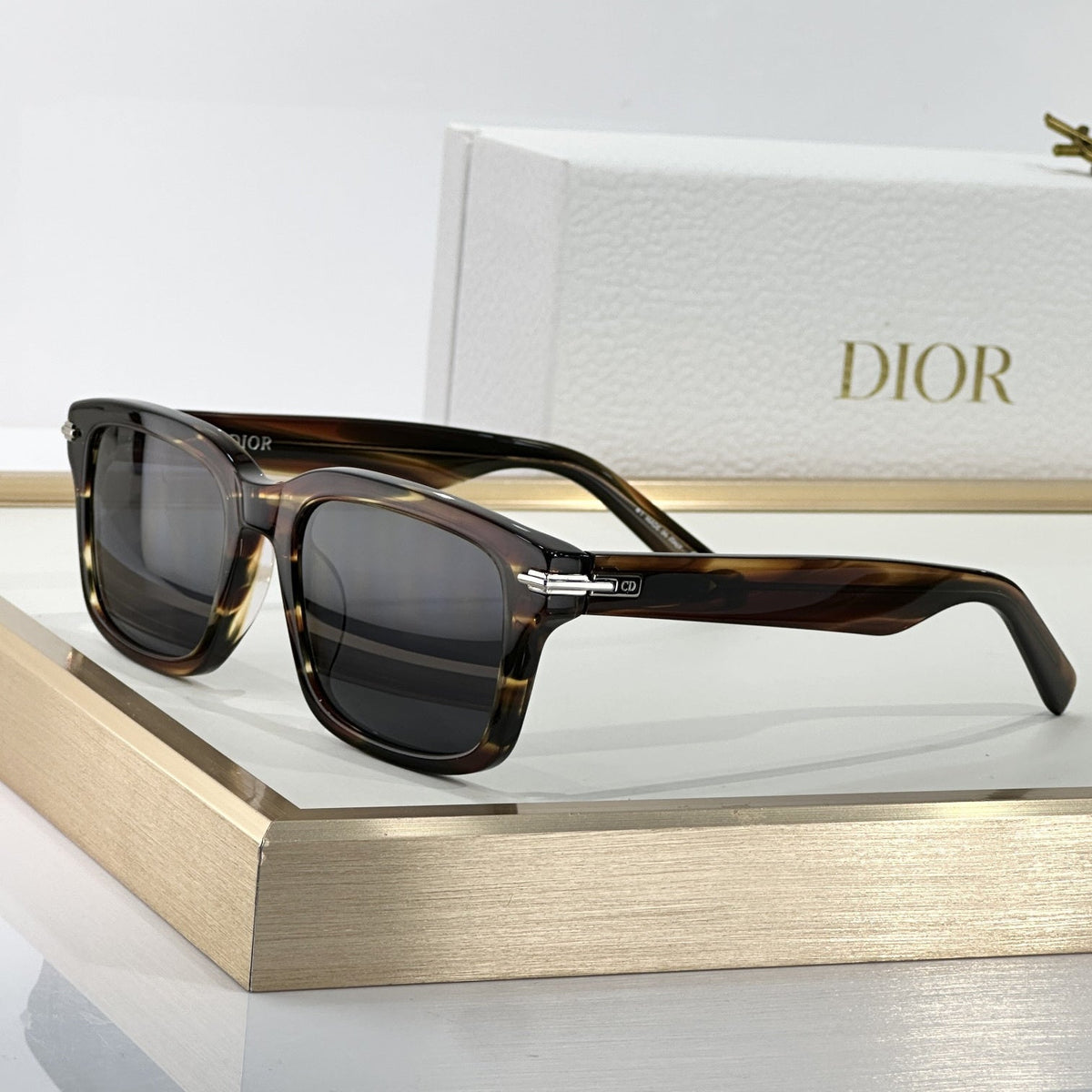 D**R BlackSuit Square Sunglasses | Havana Striped Acetate Frame, Dark Grey Lenses | Multiple Colors