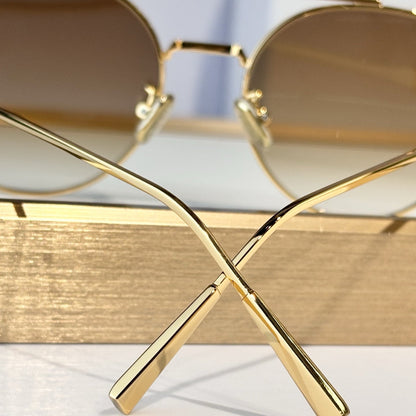 D**R Round Sunglasses | Gold Double-Bridge Metal Frame & Brown Gradient Lenses