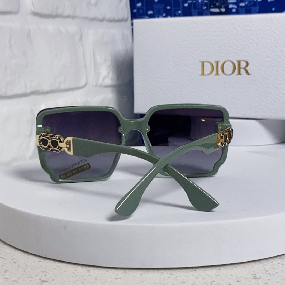 D**R Oversized Square Sunglasses | Sage Green Frame, Gold CD Logo Temple & Blue-Purple Gradient Lenses
