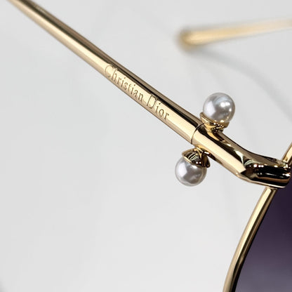 D**R Oversized Square Sunglasses | Gold-Tone Metal Double Bridge Frame, Gradient Blue-Grey Lenses, Black Temple Tips