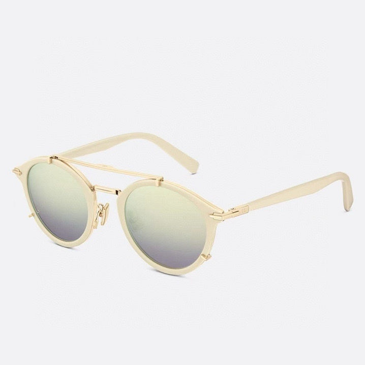 D**R DiorSignature R1U Round Sunglasses | Cream Acetate Frame, Gold Mirror Lenses, Double Bridge | Multiple Colors