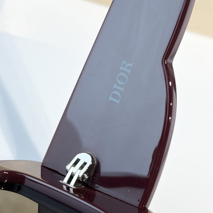 D**R Slim Rectangular Sunglasses | Burgundy Acetate Frame, Brown Lenses & Gold Logo Temple