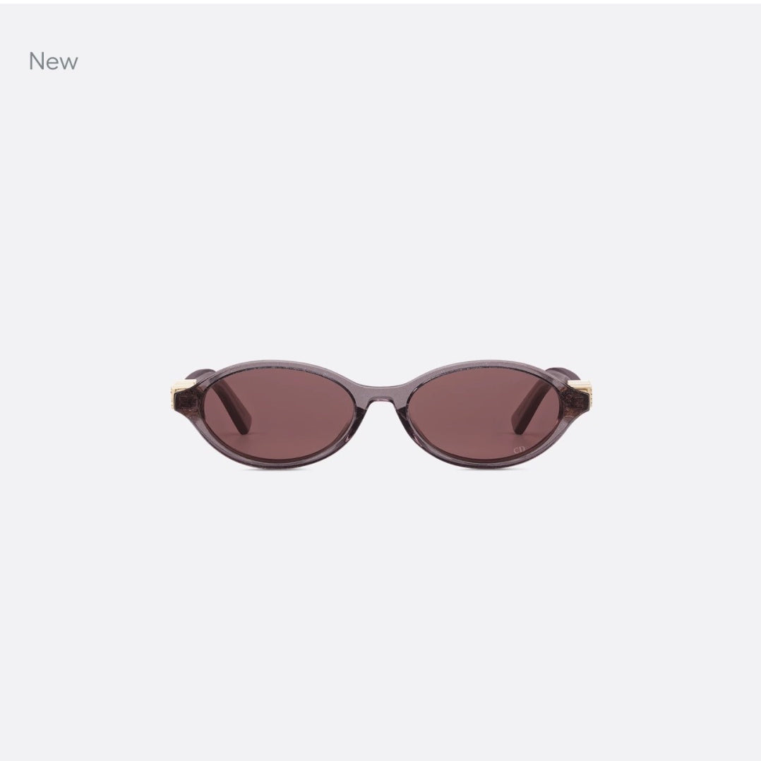 D**R Small Round Oval Sunglasses | Gloss Black Acetate, Crystal-Set DIOR Letter Temple Block, Gold Metal Nose Bridge, Flat Dark Grey Lenses
