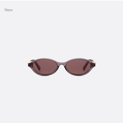 D**R Small Round Oval Sunglasses | Gloss Black Acetate, Crystal-Set DIOR Letter Temple Block, Gold Metal Nose Bridge, Flat Dark Grey Lenses