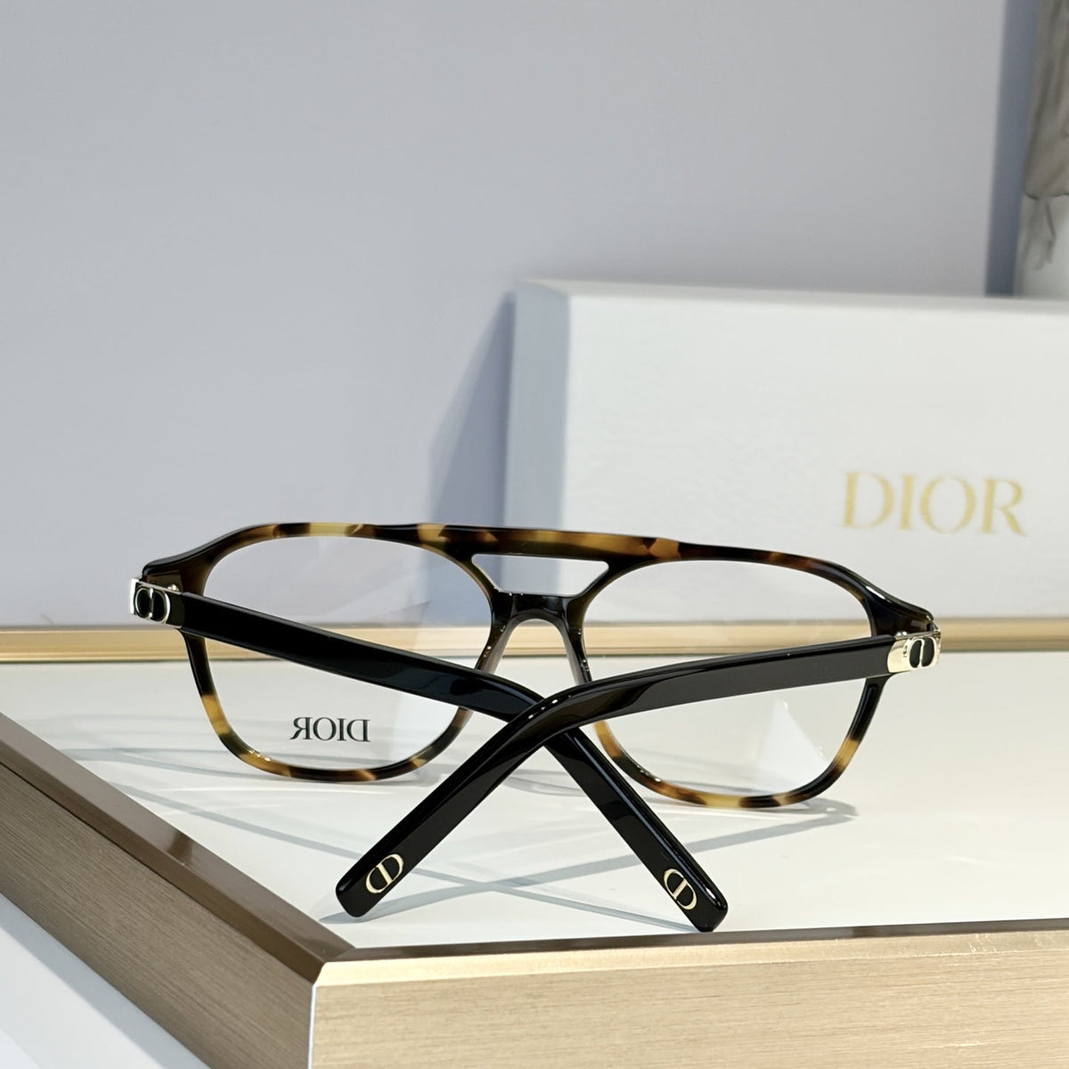 D**R Square Optical Eyeglasses Frame | Black & Tortoiseshell Two-Tone Acetate, Clear Lenses & Gold CD Logo Hinge