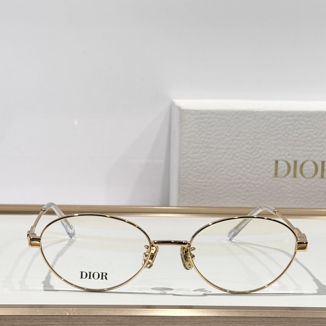 D**R Slim Oval Optical Glasses with Polished Gold Metal Frame, Clear Blue Light Lenses & Cannage Engraved Enamel Temple Detail