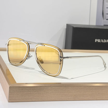 D**R BlackSuit A1U Aviator Sunglasses | Transparent Champagne Acetate Frame, Yellow Lenses, Silver Double Bridge | Multiple Colors
