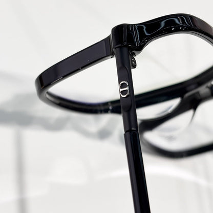 D**R Oversized Square Optical Glasses | Gloss Black Acetate Frame, CD Metal Inlay Temple, Silver CD Round Tip, Blue-Light Lenses