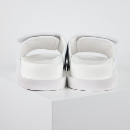 L***V All-White Inflated Pillow Leather Wide Strap Miami Slide Sandals — Spring Summer Boutique Limited Edition