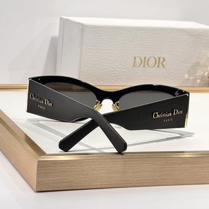 D**R Narrow Cat-Eye Sunglasses | Sleek Black Acetate Frame, Gold Hinge, Christian Dior Paris Temple, Flat Grey Lenses | Multiple Colors