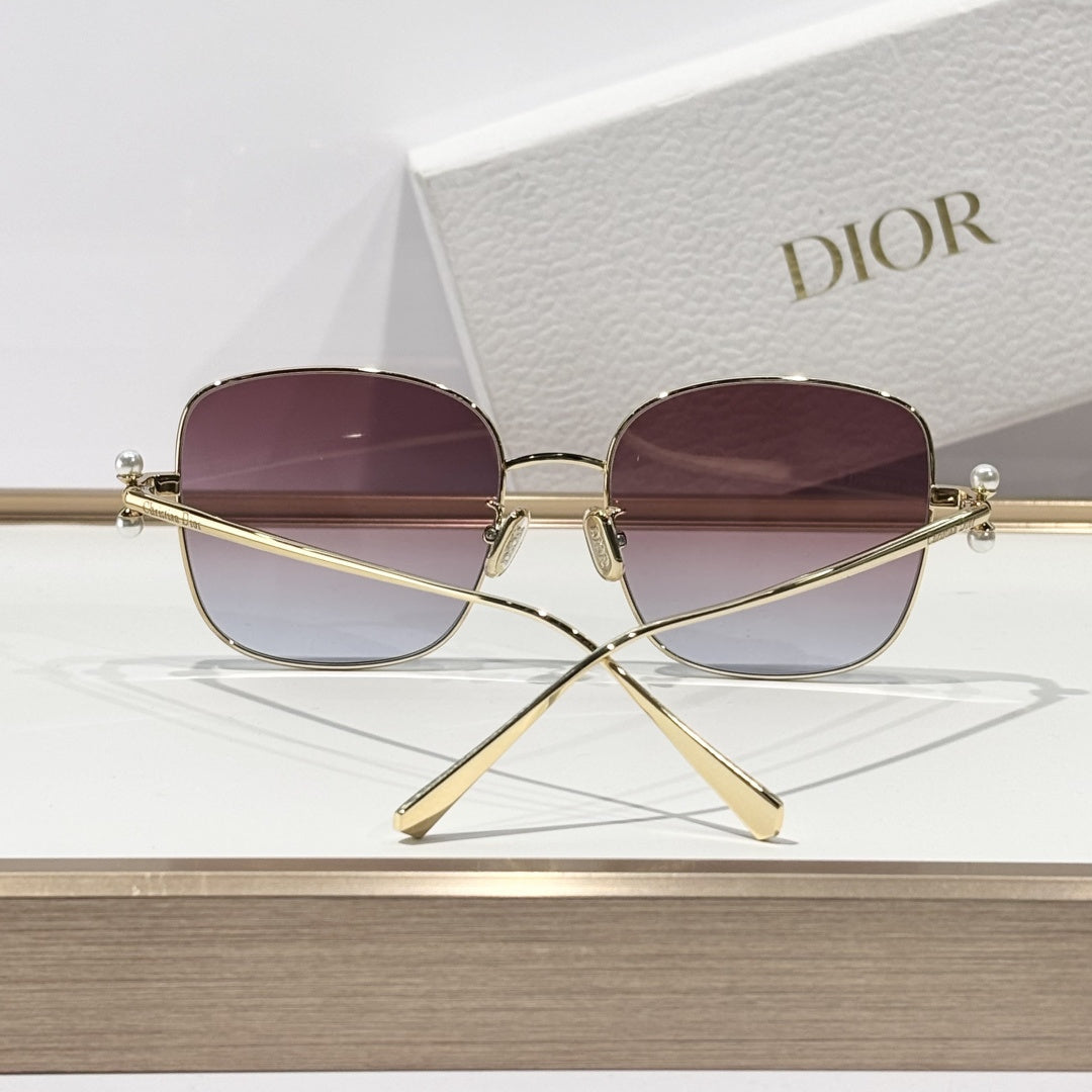 D**R Square Metal Frame Sunglasses | Gold Metal, DIOR Engraved Tag, Crystal Nose Pad, Gradient Rose-Lavender Lenses | Multiple Colors