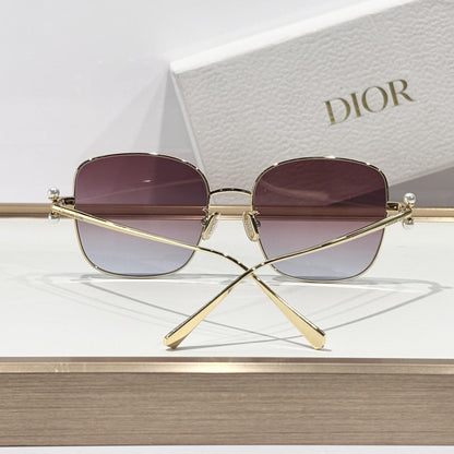 D**R Square Metal Frame Sunglasses | Gold Metal, DIOR Engraved Tag, Crystal Nose Pad, Gradient Rose-Lavender Lenses | Multiple Colors