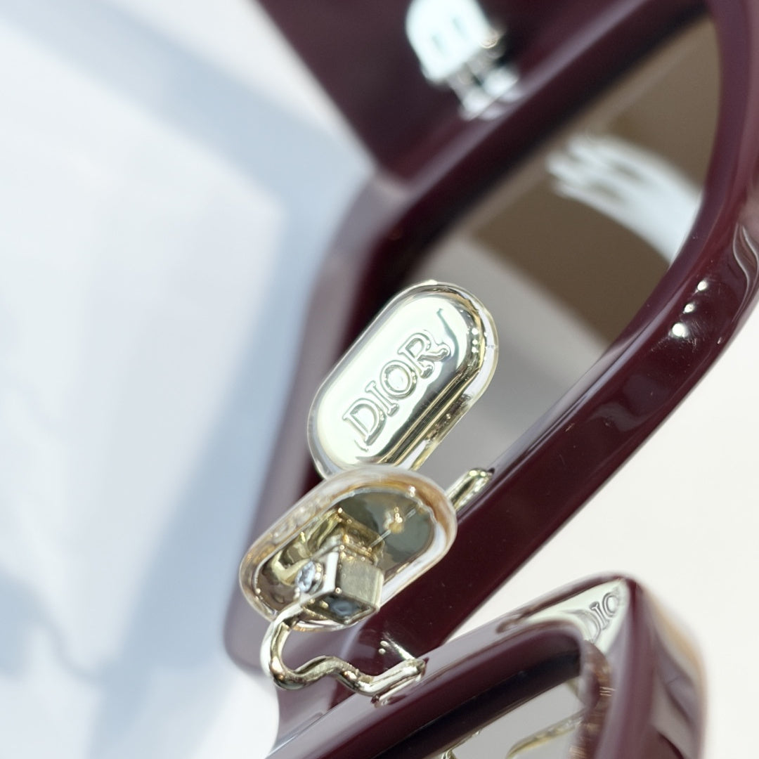 D**R Slim Rectangular Sunglasses | Burgundy Acetate Frame, Brown Lenses & Gold Logo Temple