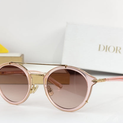 D**R DiorSignature R1U Round Sunglasses | Tortoise Acetate Frame, Brown Lenses, Gold Double Bridge | Multiple Colors
