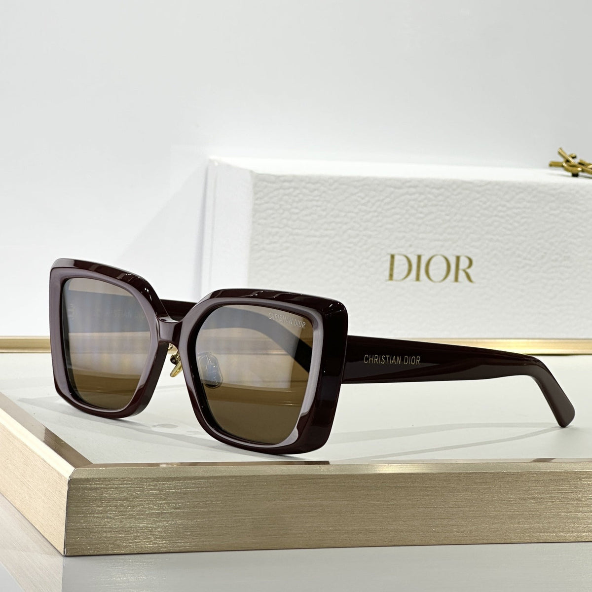 D**R MissDior B4F Square Cat Eye Sunglasses | Dark Brown Acetate Frame, Brown Lenses, Christian Dior Temple | Multiple Colors