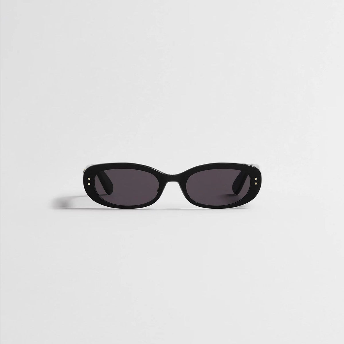 D**R Slim Rectangular Sunglasses with Glossy Black Frame, Dark Grey Lenses & Silver Logo Hardware