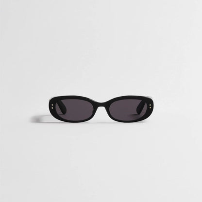 D**R Slim Rectangular Sunglasses with Glossy Black Frame, Dark Grey Lenses & Silver Logo Hardware