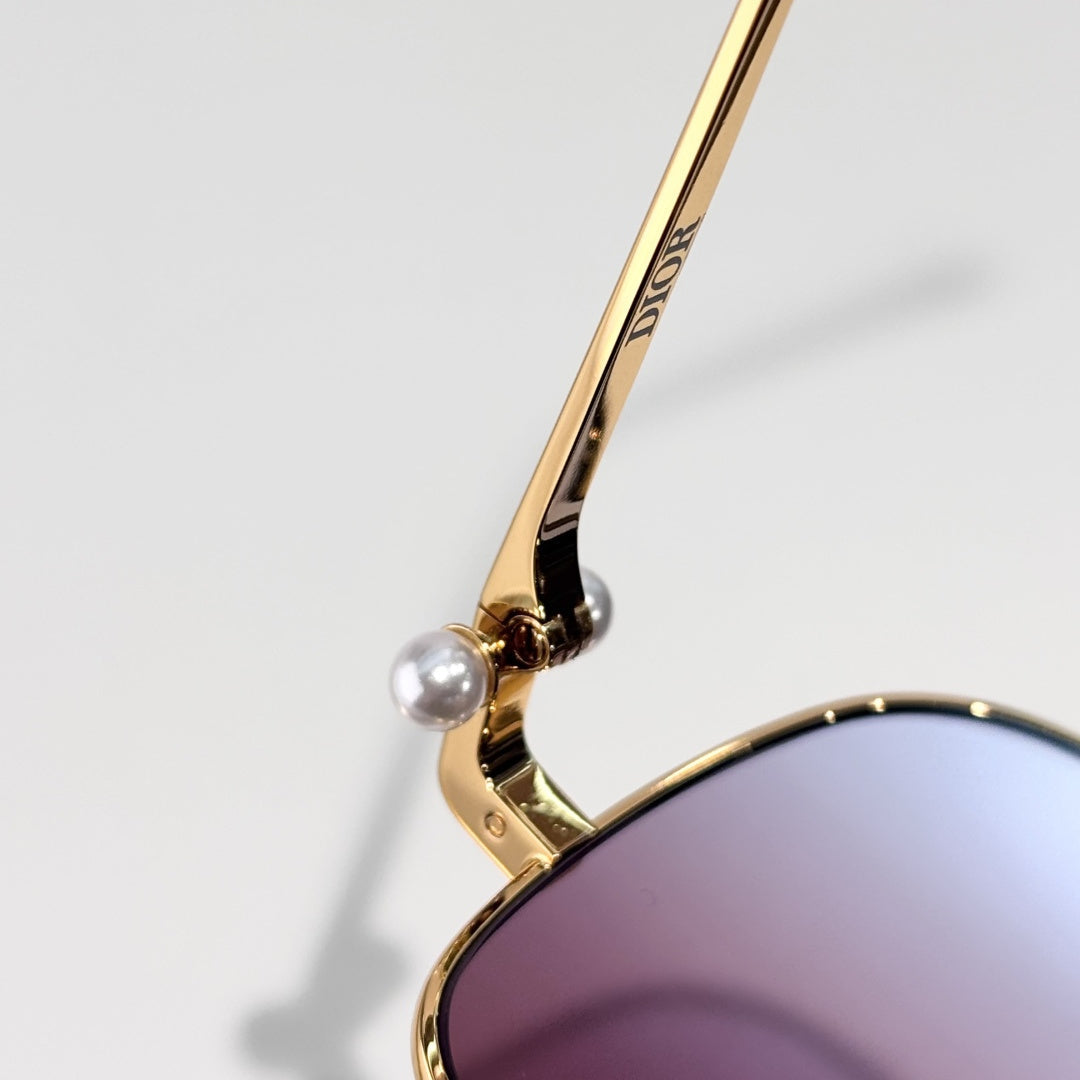 D**R Butterfly Square Sunglasses | Gold Metal Frame, Pearl Hinge Detail, Gradient Rose-Brown Lenses | Multiple Colors