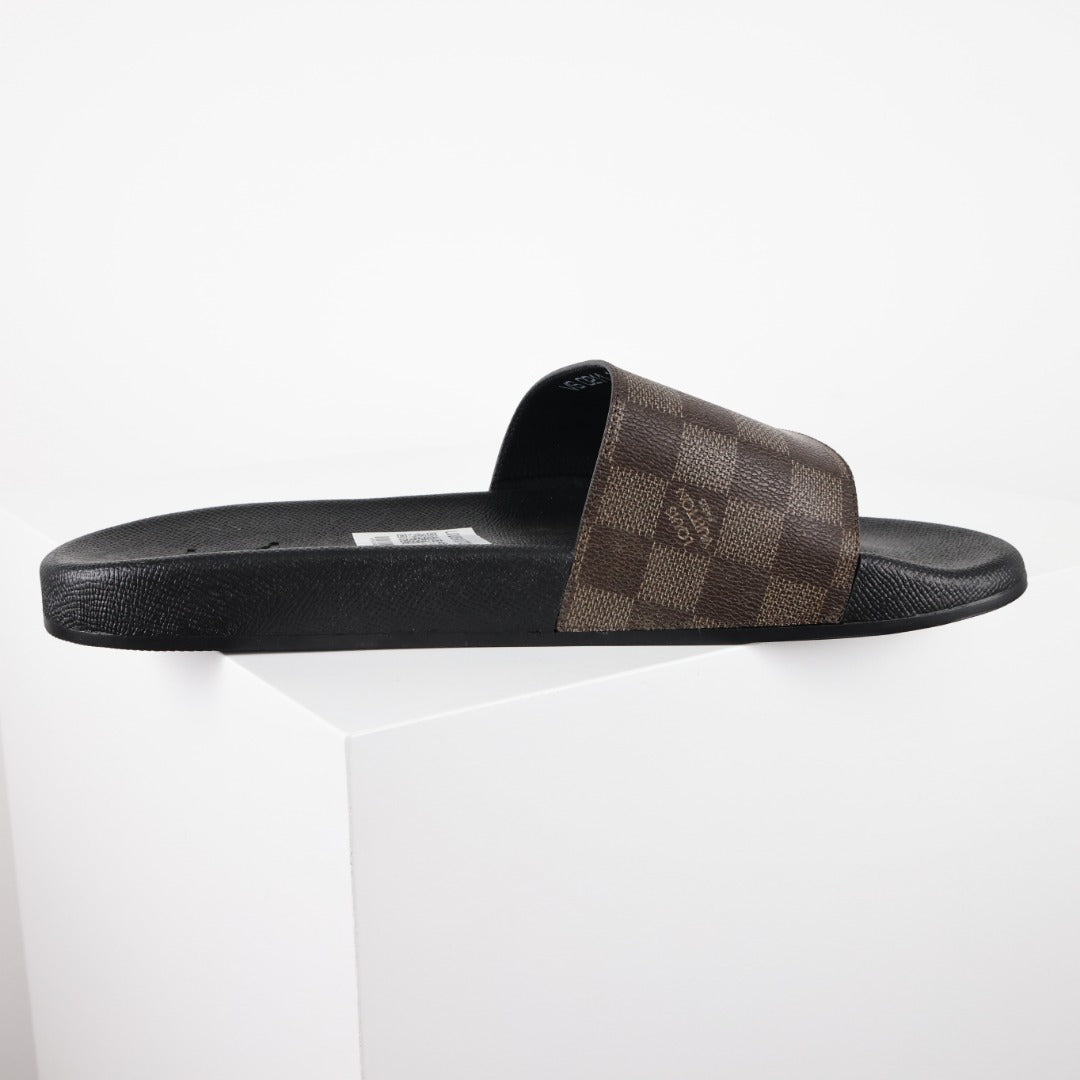 L***V Damier Ebene Waterfront Wide Strap Slide Sandals — Spring Summer Boutique Limited Edition