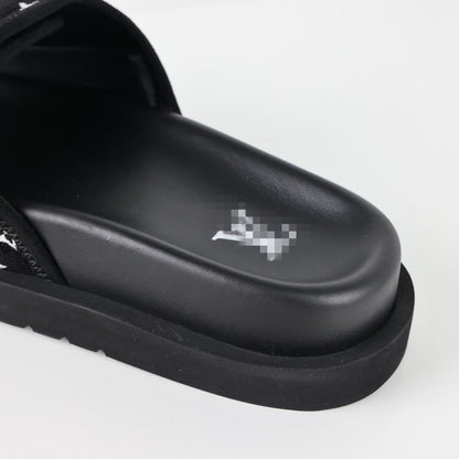 L***V Black White Monogram Woven Jacquard Slip-On Wide Strap Miami Slide Sandals — Spring Summer Boutique Limited Edition