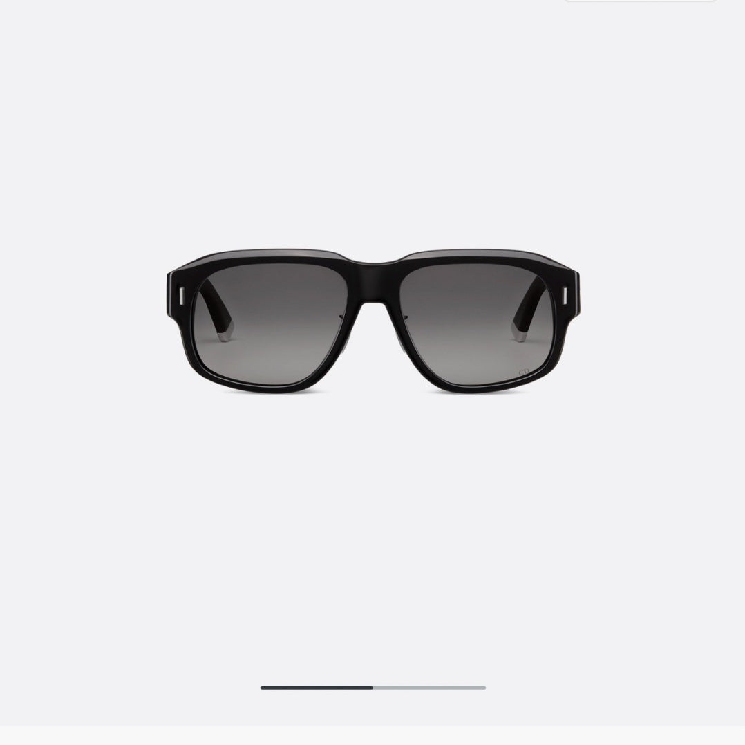 D**R Oversized Square Acetate Sunglasses | Gloss Black Frame, CD Rivet Temple, Silver Metal Tip, Light Gradient Grey Lenses