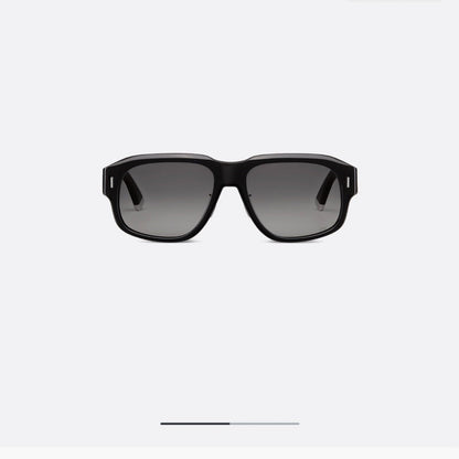 D**R Oversized Square Acetate Sunglasses | Gloss Black Frame, CD Rivet Temple, Silver Metal Tip, Light Gradient Grey Lenses