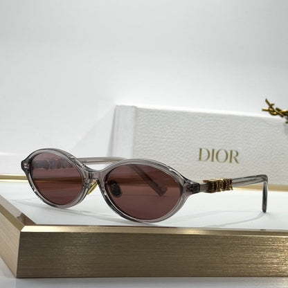 D**R Oval Cat-Eye Sunglasses | Acetate & Metal Inner Frame, Crystal-Set DIOR Letter Temple, Gradient Brown or Flat Grey Lenses | 6 Colors incl. Transparent Pink & Black