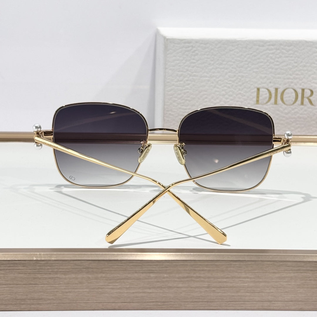 D**R Butterfly Square Sunglasses | Gold Metal Frame, Pearl Hinge Detail, Gradient Rose-Brown Lenses | Multiple Colors