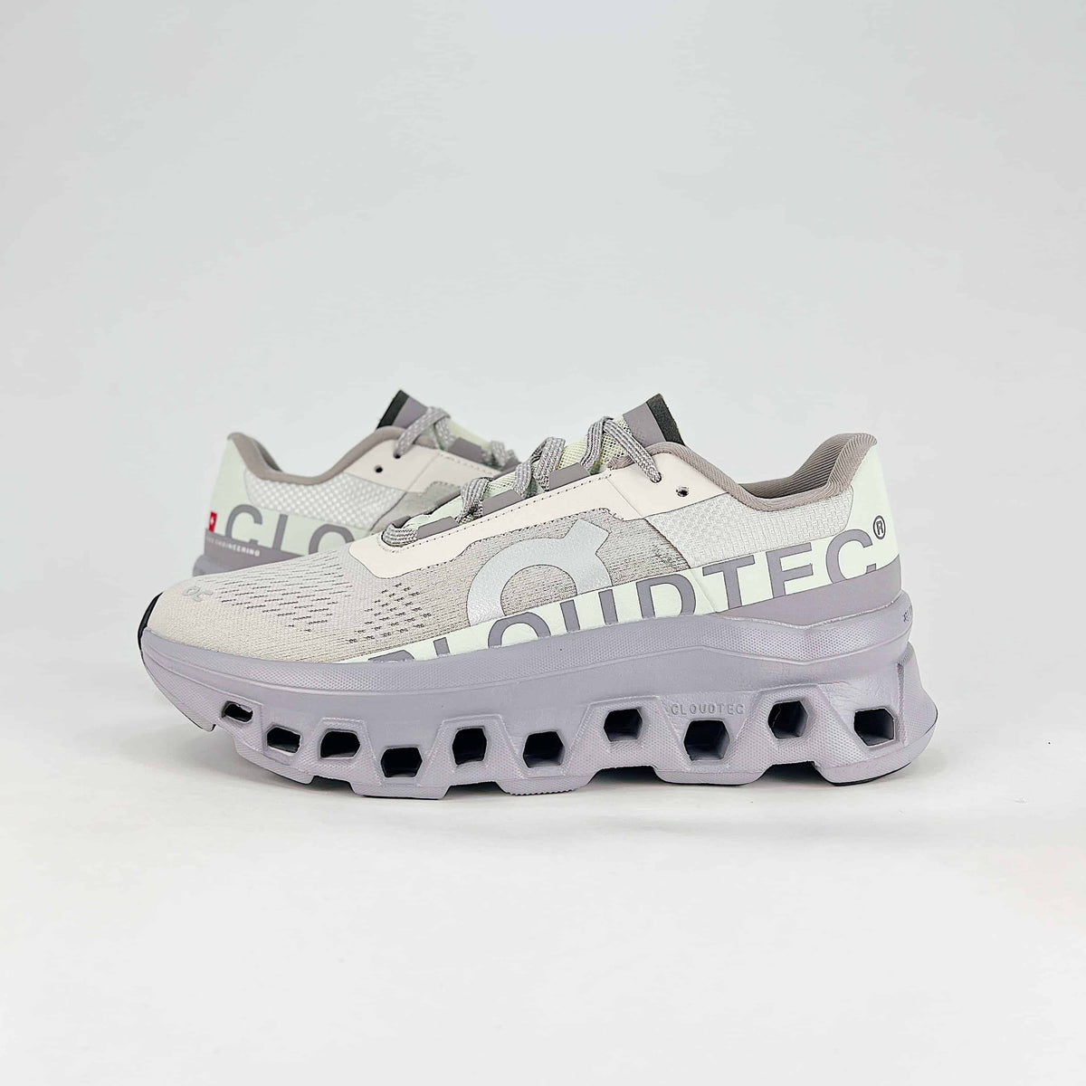 On Cloudmonster – Unisex Lightweight Breathable Supportive Maximum Cushioning Running Shoes | White & Lavender Gray