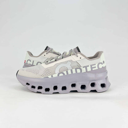 On Cloudmonster – Unisex Lightweight Breathable Supportive Maximum Cushioning Running Shoes | White & Lavender Gray