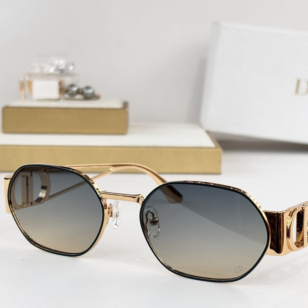 D**R Octagonal Metal Sunglasses | Gold Double-Bridge Frame, 3D CD Letter Temple Block, Gradient Lenses | 6 Colors