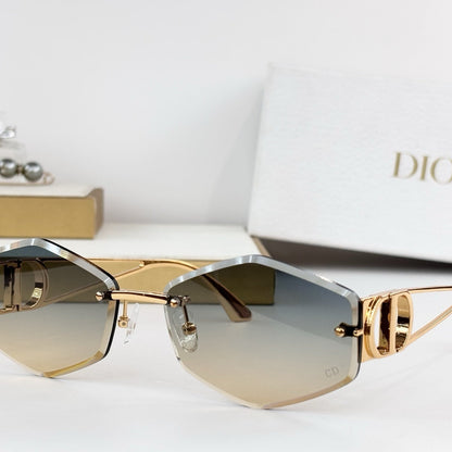 D**R 30Montaigne S6U Rimless Sunglasses | Gold Metal Frame, Brown Gradient Bevelled Lenses, CD Logo Temple | Multiple Colors