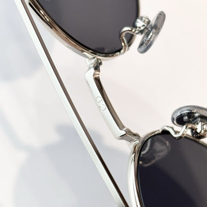 D**R Round Sunglasses | Silver Double-Bridge Metal Frame & Dark Grey Lenses