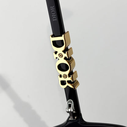 D**R Oversized Square Sunglasses | Gloss Black Acetate, Gold Crystal-Set DIOR Letter Temple, Gradient Grey Lenses, CD Monogram Print