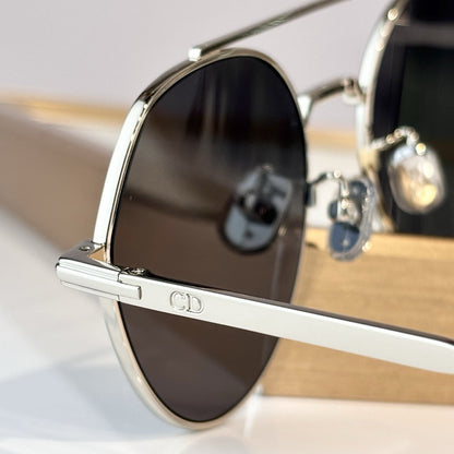 D**R Round Sunglasses | Silver Double-Bridge Metal Frame & Dark Grey Lenses