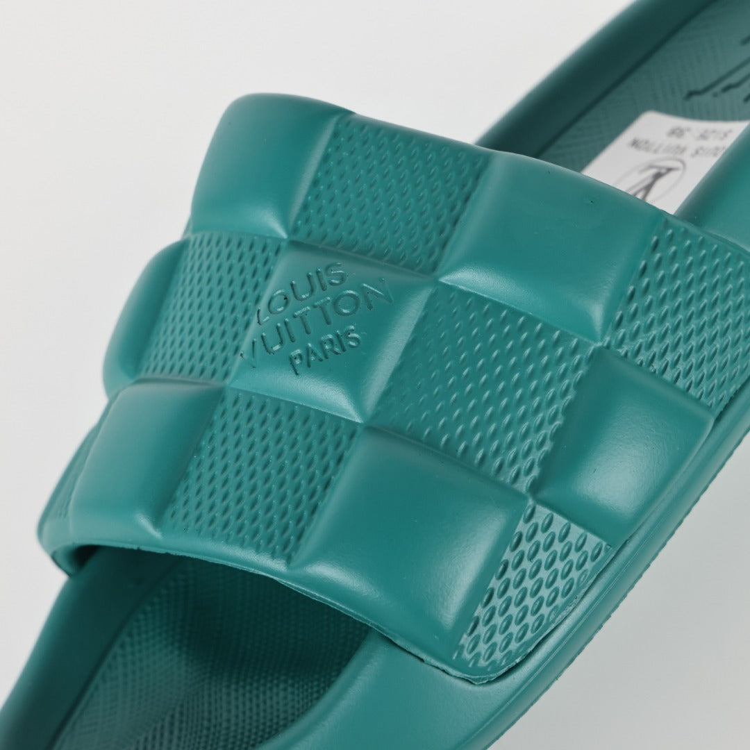 L***V Waterfront Slide Sandals — Monogram Embossed Waterproof Pool Beach Slippers
