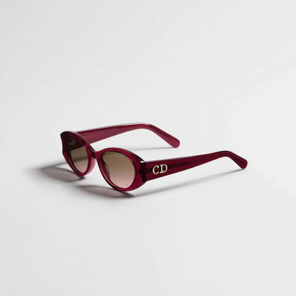 D**R Slim Oval Sunglasses with Burgundy Acetate Frame, Pink Gradient Lenses & Gold CD Logo Hardware