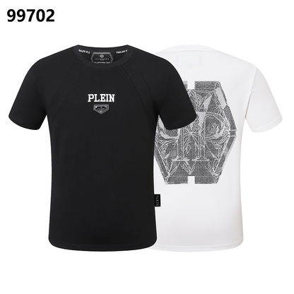 P**P Men's Logo Embroidered Crew Neck T-Shirt | Black White