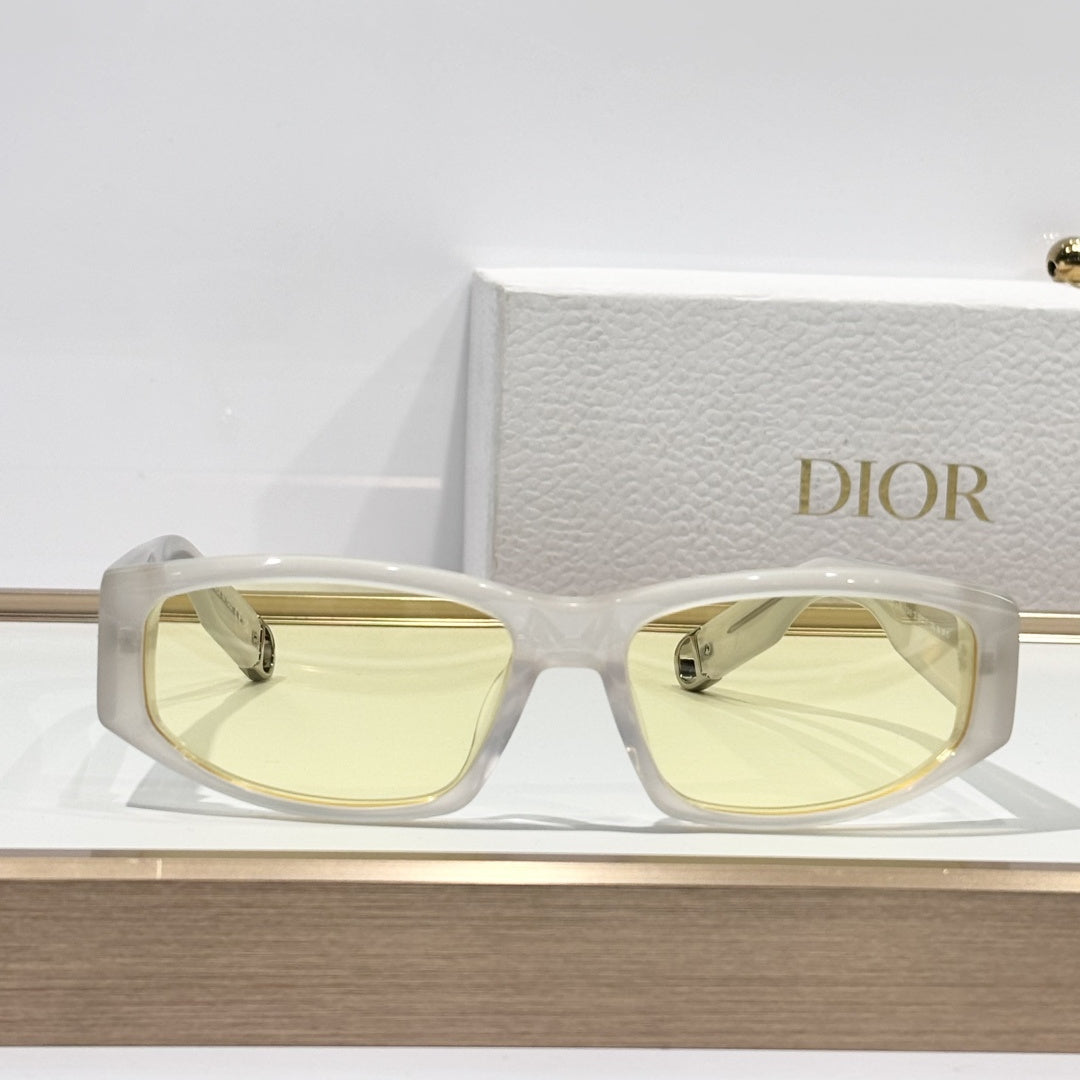 D**R DiorB27 S1I Rectangle Sport Sunglasses | Pearl White Acetate Frame, Yellow Lenses, Gold D Logo Temple | Multiple Colors