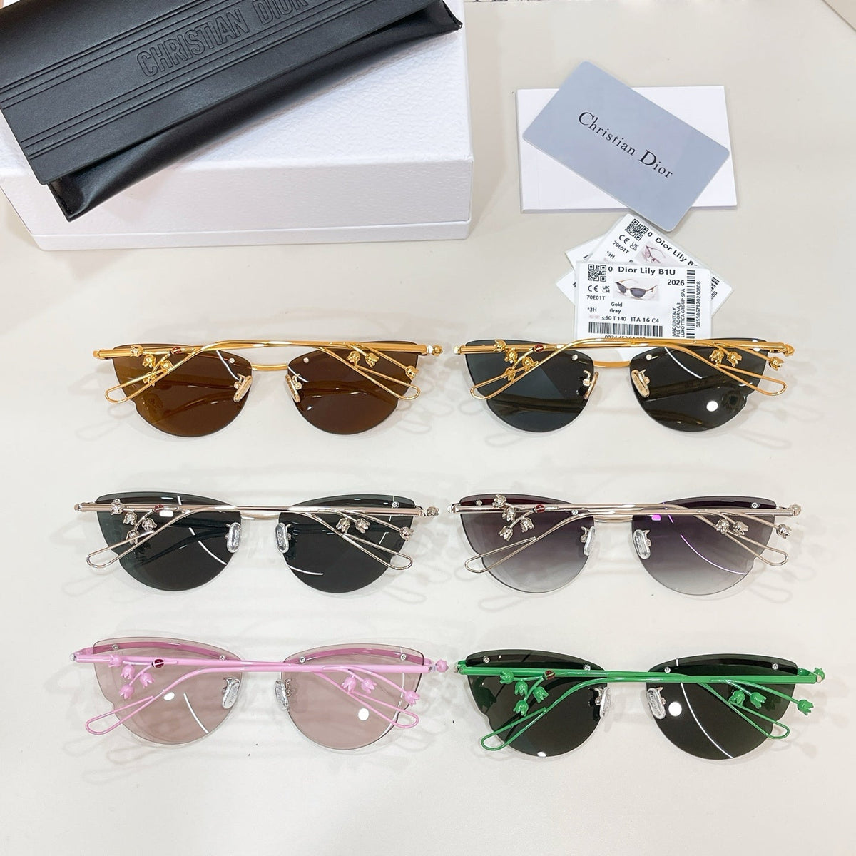 D**R Semi-Rimless Cat-Eye Sunglasses with Silver Frame, Grey Gradient Lenses & Figurine Charm Detail