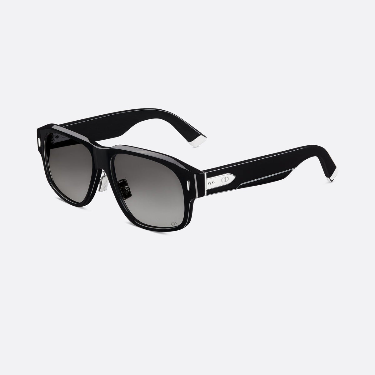 D**R Bold Square Acetate Sunglasses | Oval CD Metal Inlay, Two-Rivet Grooved Temple, White Acetate Tip | Black & Olive Green