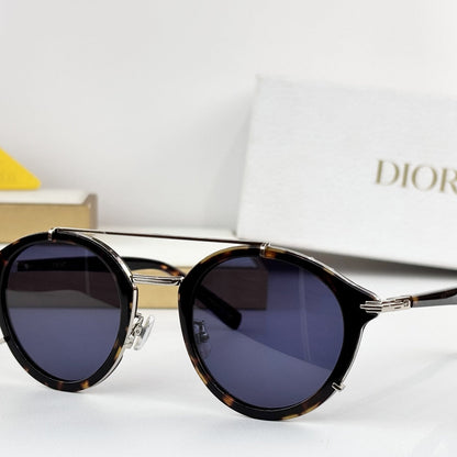 D**R DiorSignature R1U Round Sunglasses | Tortoise Acetate Frame, Brown Lenses, Gold Double Bridge | Multiple Colors