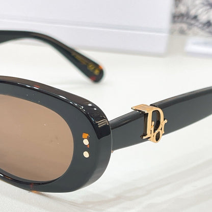 D**R Slim Oval Sunglasses with Clear Transparent Acetate Frame, Forest Green Lenses & Gold Logo Hardware