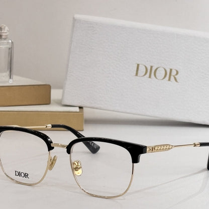D**R DiorBlackSuit Browline Optical Glasses | Black & Gold Metal Half-Frame, Clear Lenses, Engraved Temple | Multiple Colors